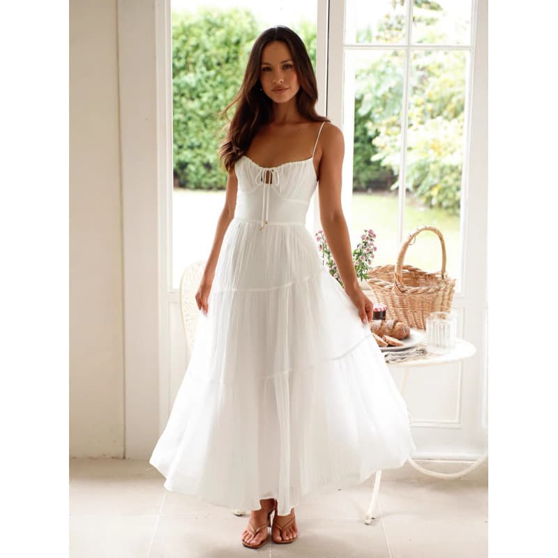 Cross-border exclusive for European and American fashion new 2025 sleeveless splicing suspender long backless lace-up dress