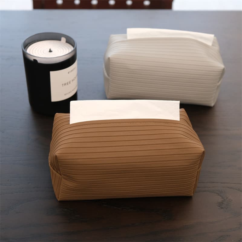Modern B&B Model Room High-end Leather Tissue Box Simple Striped Tissue Dispenser Factory Direct