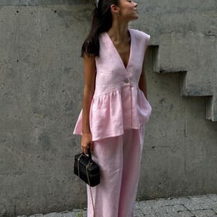 2025 Cotton V-Neck Sleeveless Top Vest and Long Pants Set for Women European and American New Solid Color Elegant Commuter Two-Piece Set