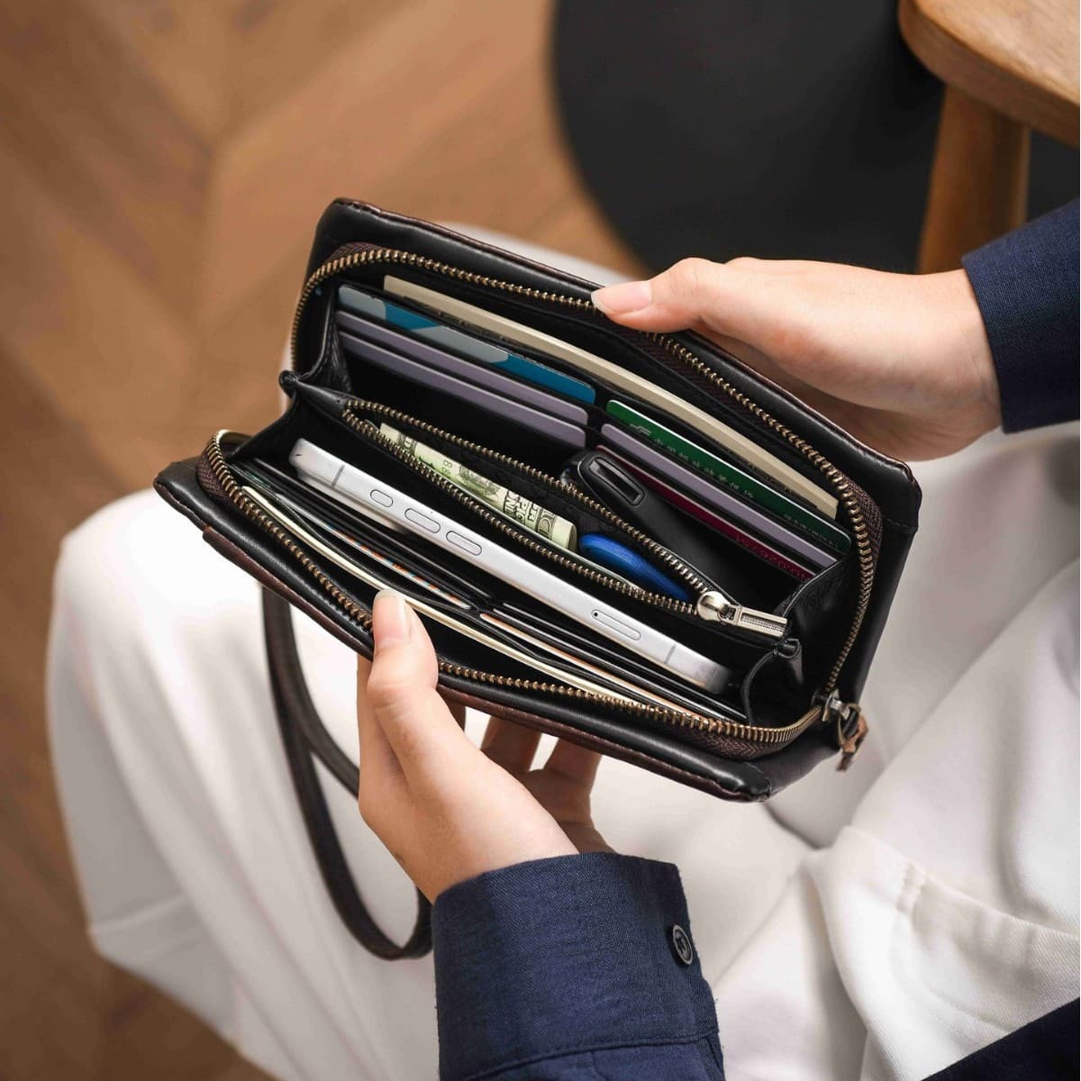New first-layer cowhide hand-rubbed vegetable tanned leather distressed men's wallet long zipper multifunctional retro card holder