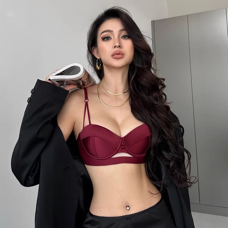Red Zodiac Year Bra Set Women's Sexy Underwear Small Chest Push-Up Half Cup Bra Set Wedding Bride Lingerie Homewear