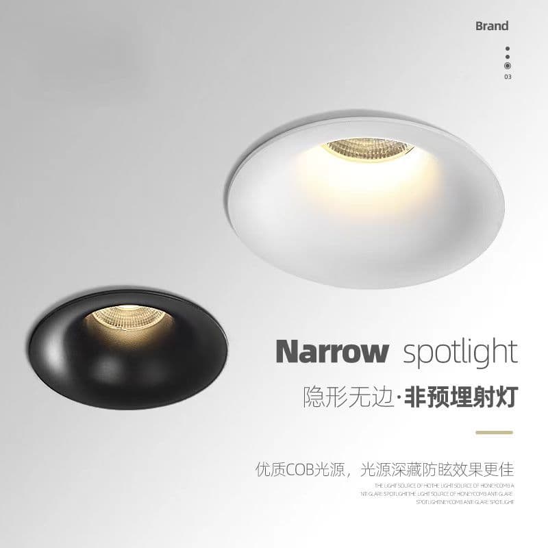 2024 New Borderless Deep Anti-Glare LED Embedded Downlights COB Curved Non-Pre-Buried Gypsum Mainless Lights