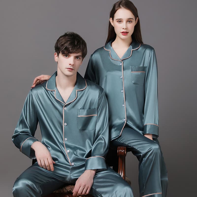 New Spring/Autumn Silk Couple Pajamas Women's Autumn Silk Men's Pajamas Ice Silk Homewear Long Sleeve Plus Size Set