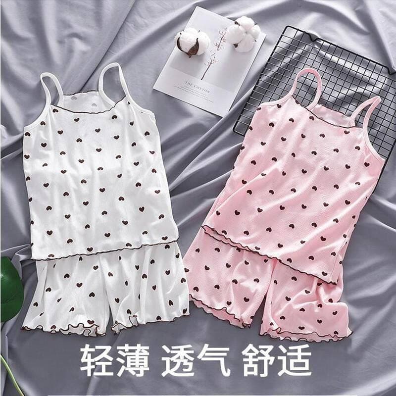 Summer Lightweight Breathable Girls' Homewear Ice Silk Camisole Two-Piece Set Baby Girl Sleep Dress Pajamas