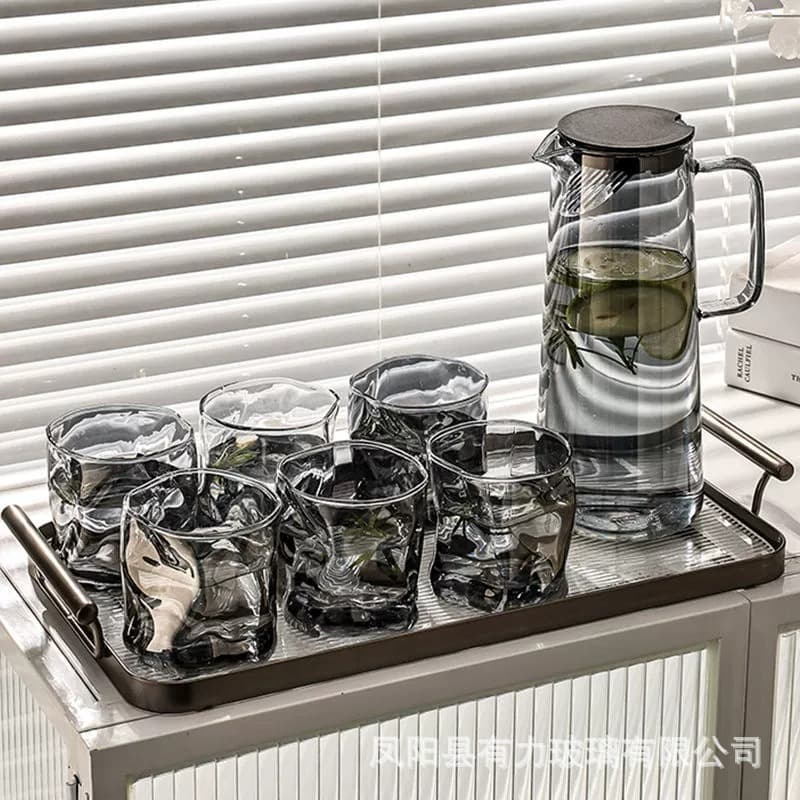Manufacturer wholesale high-temperature resistant glass cold water bottle, high borosilicate drinking cup, household water set cold water bottle, large capacity