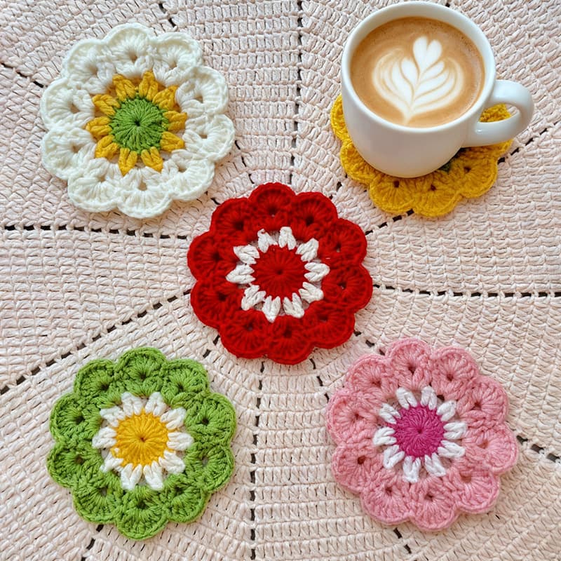 New Cross-Border Finished Product Cute Ins Style Small Flower Coaster Placemat Crochet Heat Insulation Pad Yarn Handmade Milk Cotton
