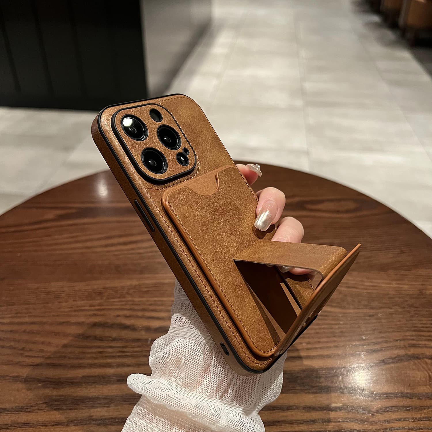 For Apple 16promax Mobile Phone Case iphone15 Business Men 14 Drop-resistant 13 Creative Card Holder Leather Case