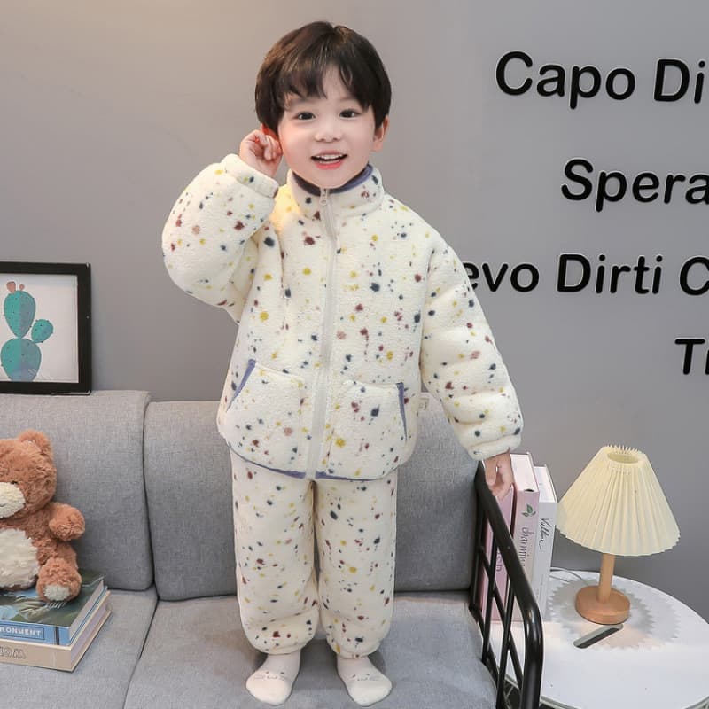 Children's Winter Pajama Set for Boys - Coral Fleece, Thickened and Warm, Baby Winter Cotton Homewear