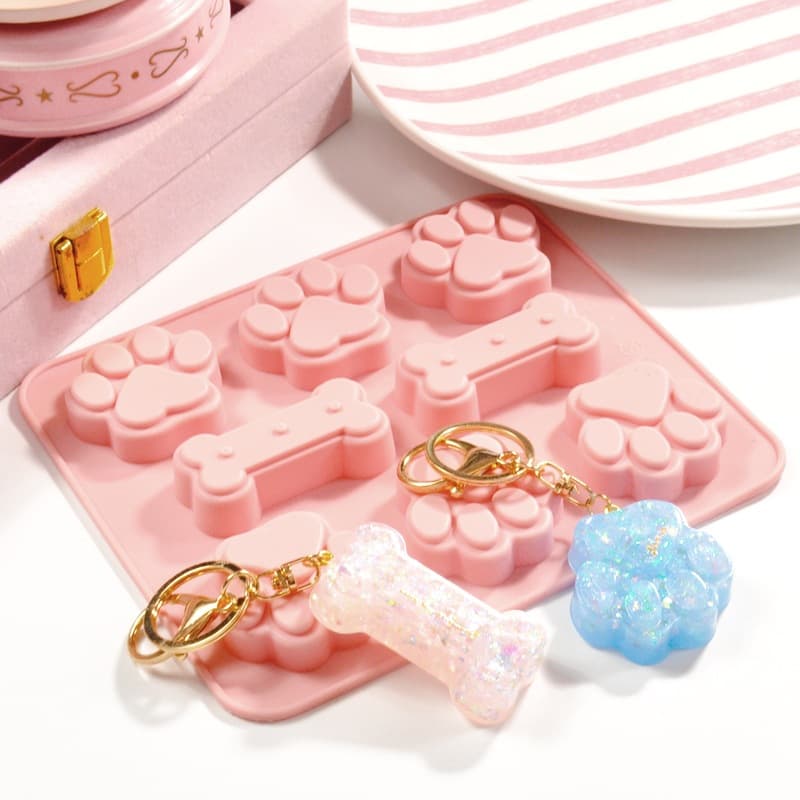 6-Cavity Cat Paw Bone Silicone Food Mold Cake Rice Cake Mold Drip Candle DIY Scented Plaster Bowl Cake