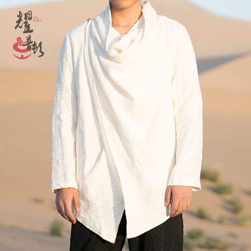 Spring and Autumn Buddha Style Men's Clothing Ancient Suit Husses' Long Cotton and Linen Han Clothes Windbreaker Chinese Style Robe Chinese Style Men's Cloak