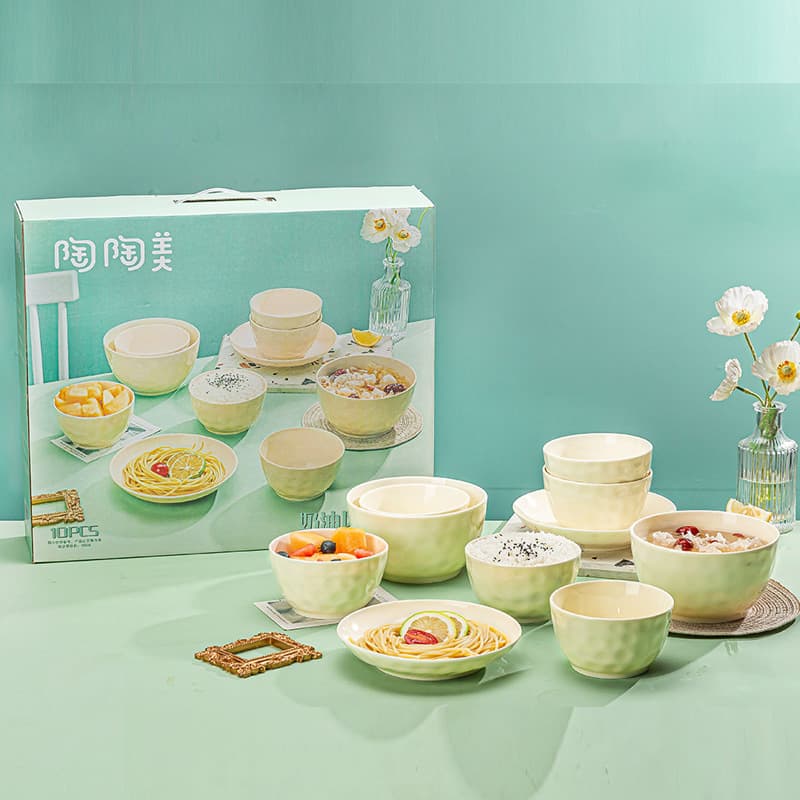 French cream style tableware set, household underglaze color tableware, new bowl, high-value ceramic tableware, gift bowls and plates