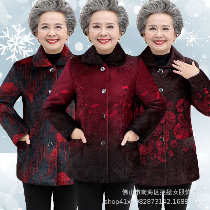 Winter Cotton Coat for Grandma's Wear, Cotton Jacket for 60-70-80 Year Old Elderly, Fleece-Lined Thickened Cotton Coat for Elderly Ladies