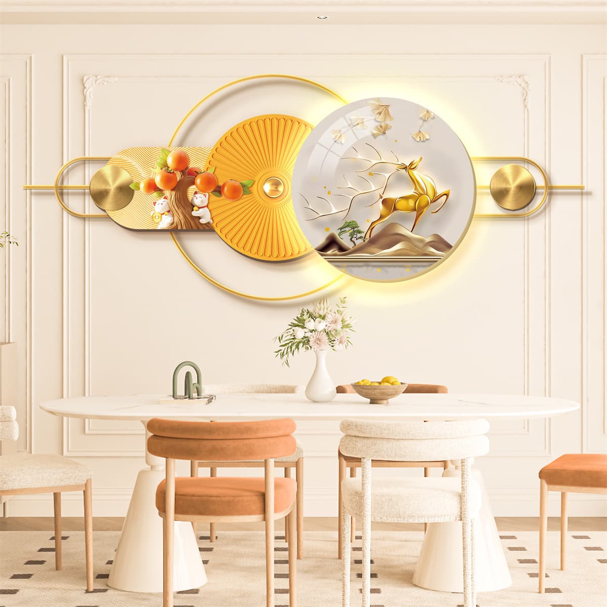 Premium creative hanging painting new Chinese style background wall atmospheric restaurant decorative art aluminum alloy combination wall set