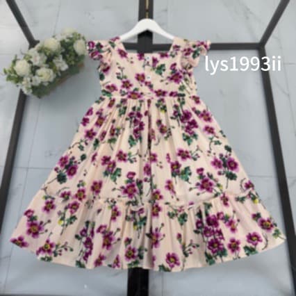 Girls Summer Dress, New Spring and Summer Style with Flutter Sleeves, Floral Print, Fashionable Kids Dress