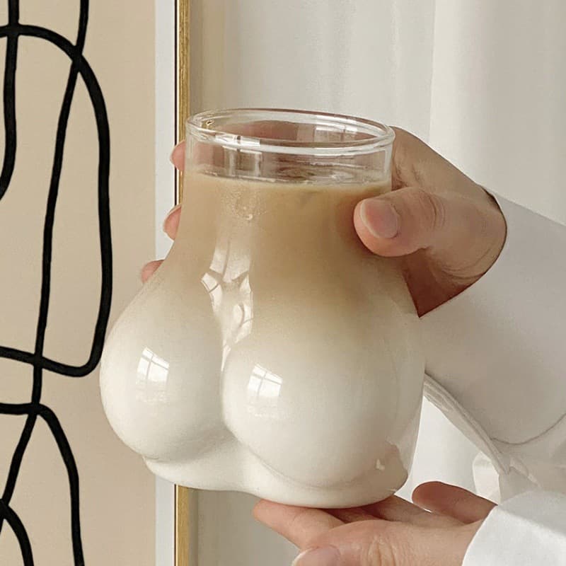 Creative Ins Iced Americano Latte Coffee Cup Butt Glass Cup Personalized Cold Drink Milk Tea Ins Style High Borosilicate Glass