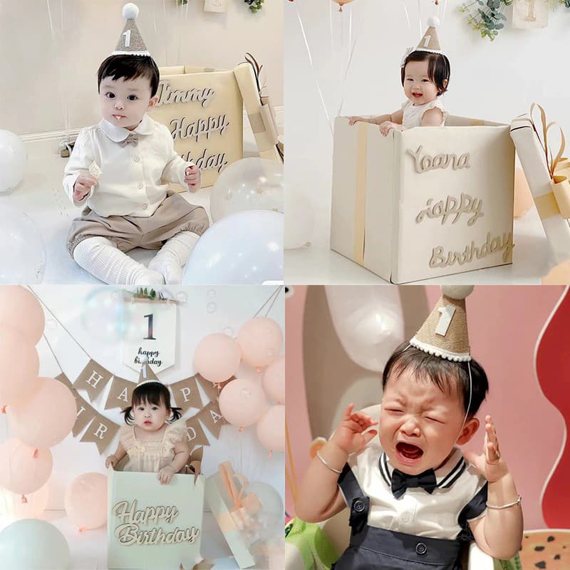 Linen birthday hat for children's first and 100th birthday parties, linen hat for photo props
