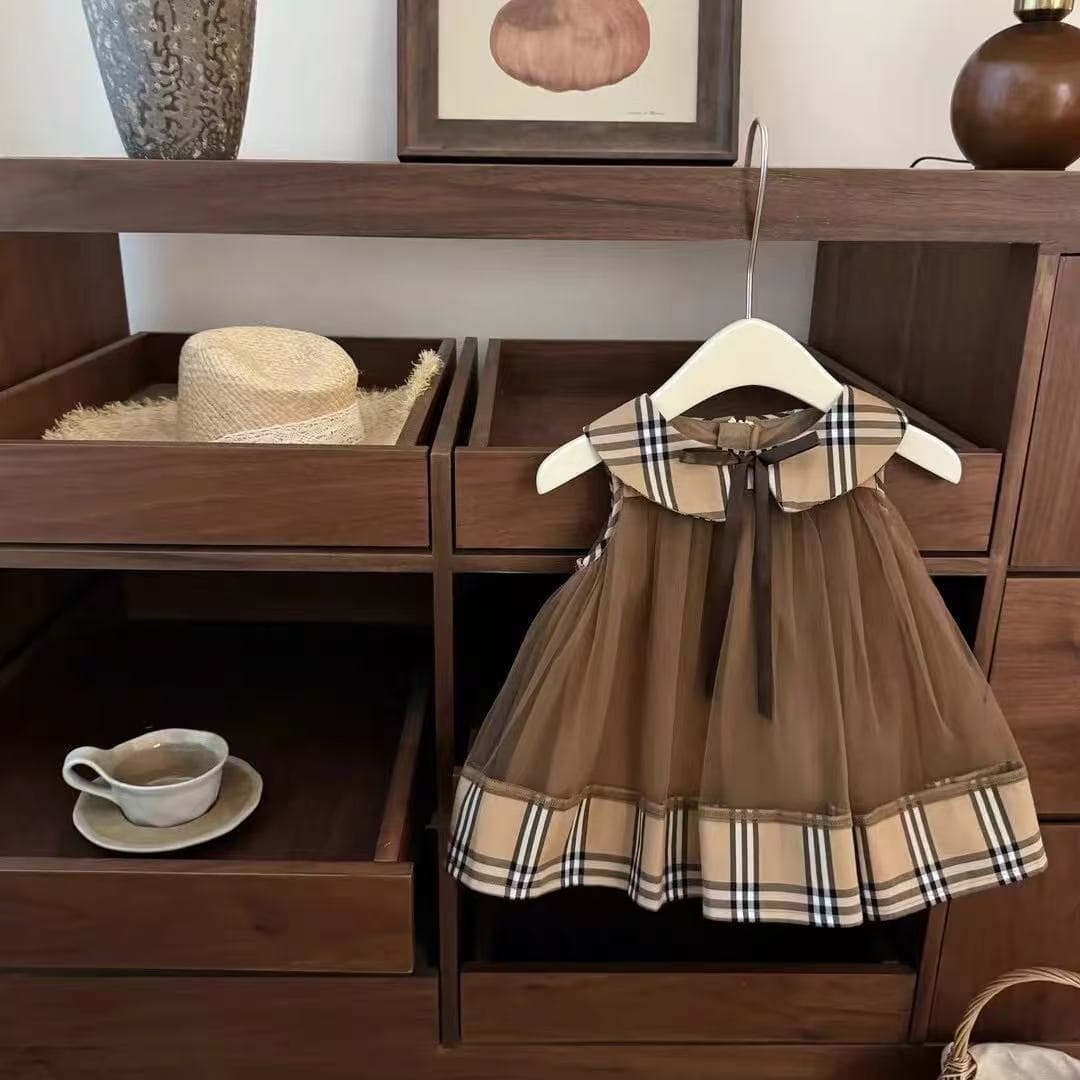 Old money style! Summer new style girls classic plaid mesh princess dress college baby girl dress 26325