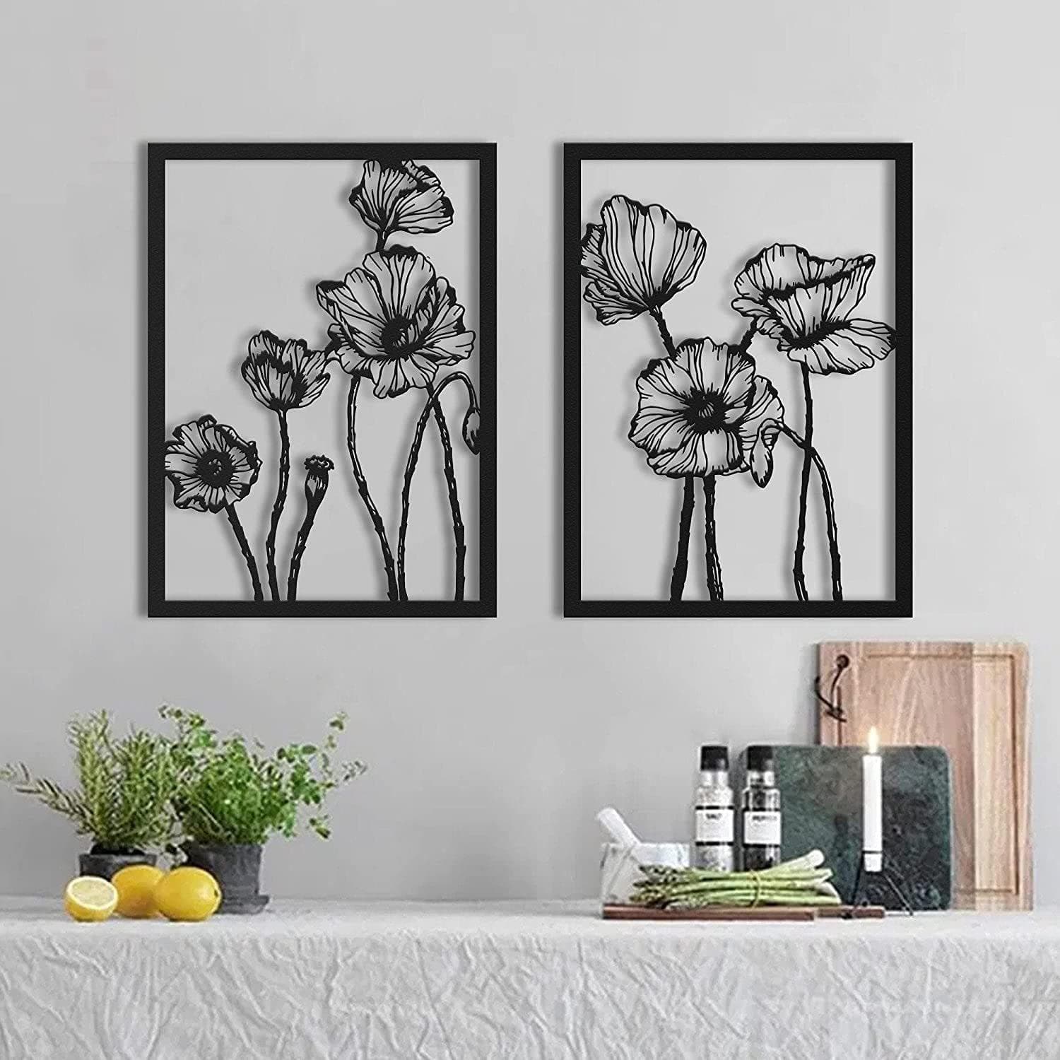 Cross-border metal wall art lotus iron art decorative painting lotus iron art poppy flower wall hanging wall hanging Zen diptych