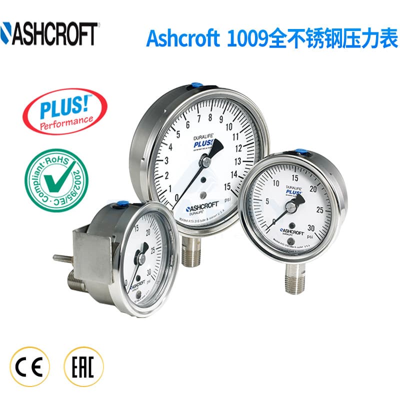 Ashcroft 1009 Series All Stainless Steel Pressure Gauge for Air Compressors High Precision High Pressure Measurement