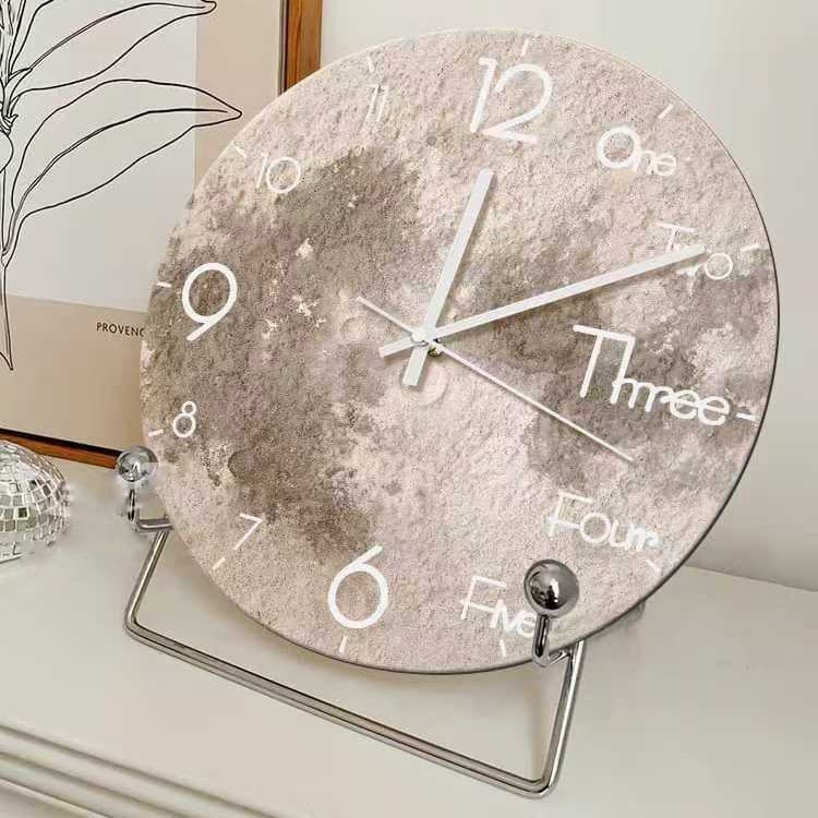 Cross-border Wooden Wabi-Sabi Living Room No-Drill Wall Clock with Lunar Texture, Tabletop Clock, Silent Bedroom Clock