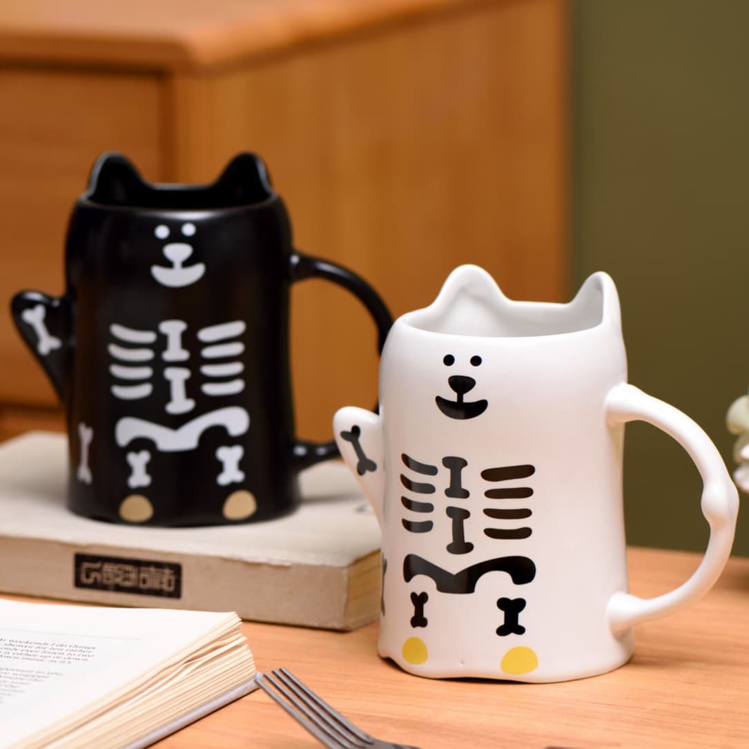 Cat Ear Skeleton Cup Creative Alien Skull Kitten Ceramic Cup Office Drinking Cup Couple Mug