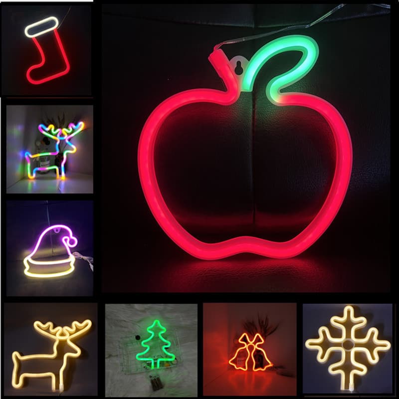Direct Factory LED Christmas Neon Light Christmas Hat Socks Bell Snowflake Reindeer Decorative Light Cross-border