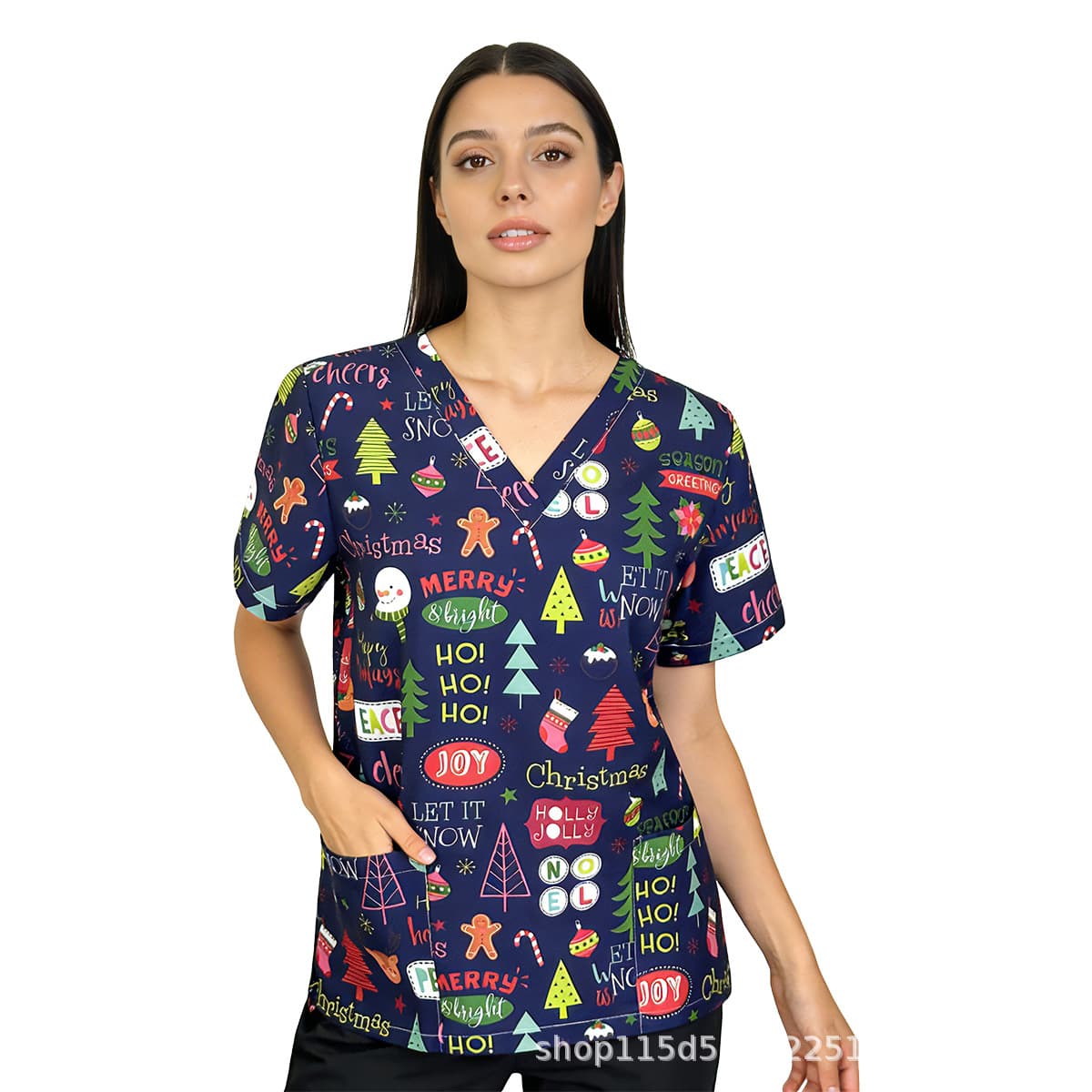 New Stretch Printed Scrub Top Short Sleeve Cross-Border Nurse Uniform Surgical Uniform for Doctors Clinics Dental Oral Care