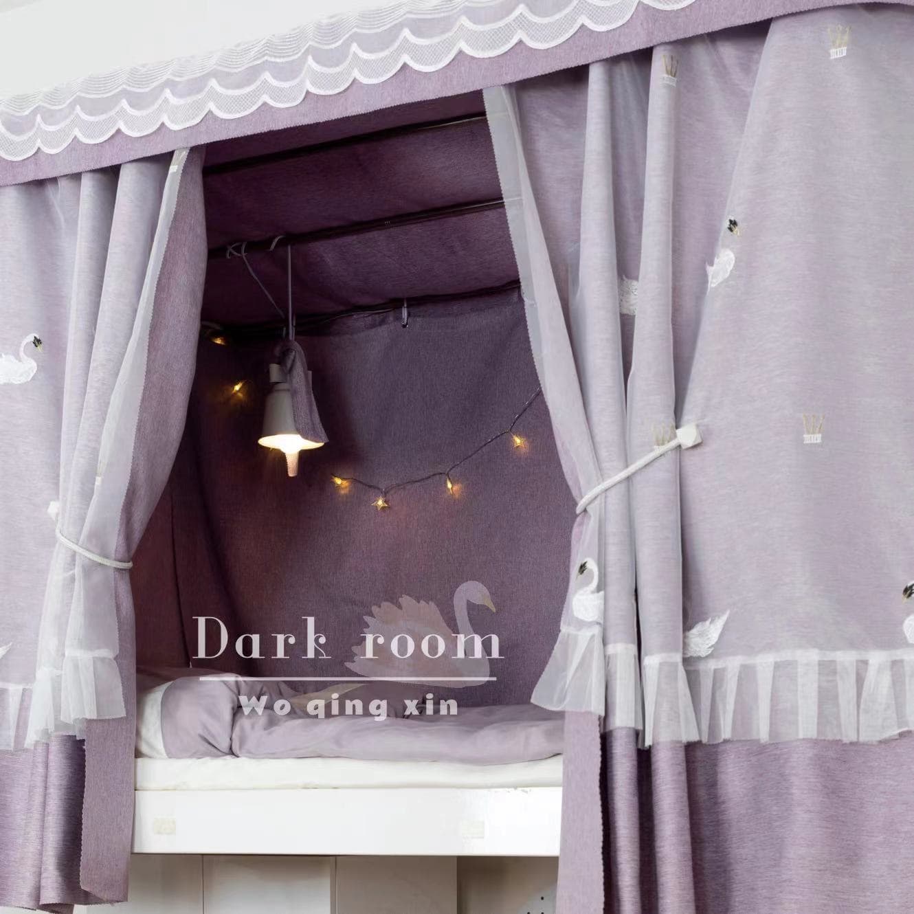 Darkroom Drop Shipping Free Shipping Recommended College Student Bunk Bed Pink Purple Blackout Embroidered Little Swan Princess Bed Curtain