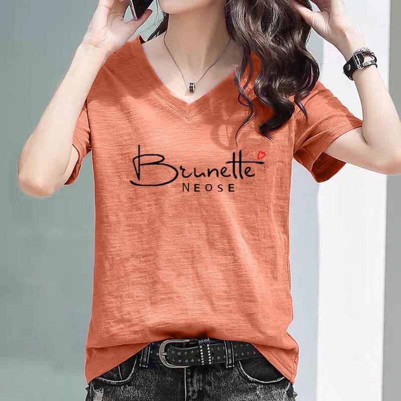 Hot Selling Bamboo Cotton V-Neck Women's Short-Sleeved T-Shirt 2025 Spring and Summer New Half-Sleeved Korean Style Loose T-Shirt Ins