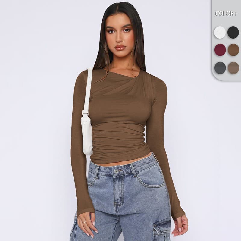 Wish Bestseller Y2K Slim Fit Women's Top, Sexy Design Solid Color Cropped T-Shirt, European and American Style Women's Blouse