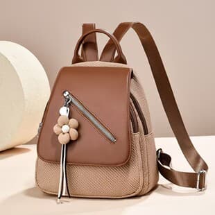 Simple Contrast Color Soft Leather 2026 New Backpack for Women Lightweight Versatile Daily Commute Travel Multipurpose Bag