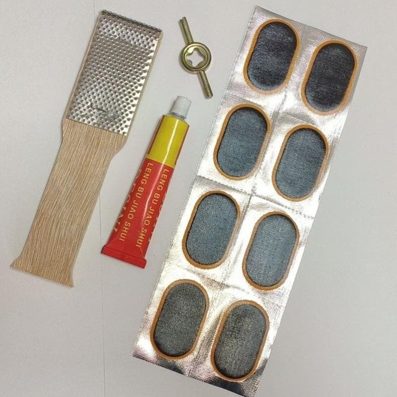 Inner tube repair patch, tire patch, tire repair tool set, bicycle, motorcycle, electric vehicle tire repair adhesive, film, glue