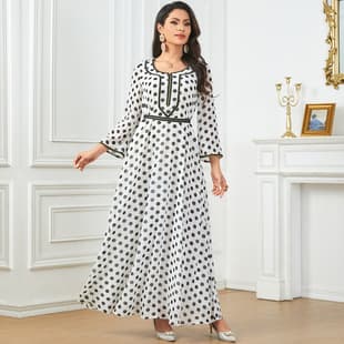 3722 Amazon Cross-border Polka Dot Print V-Neck Dress - Special Clearance No Returns or Exchanges