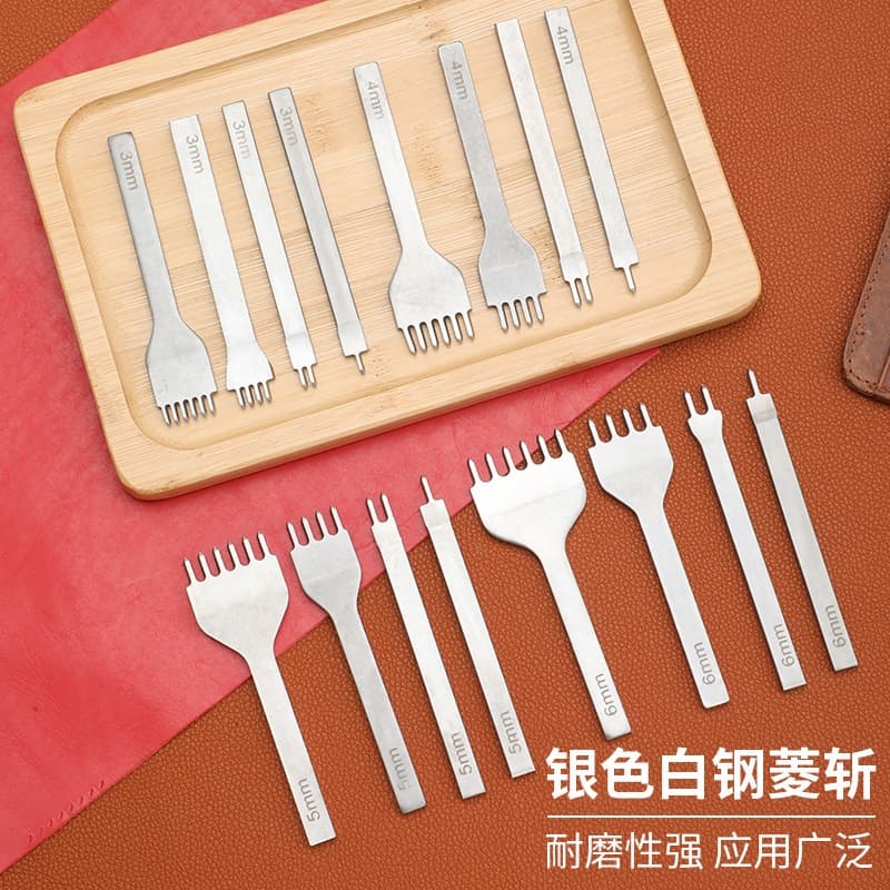 White Steel Diamond Chisel 3/4/5/6mm DIY Leather Tool, Slant/Flat Chisel, Stitching Leather Punch Diamond Chisel Factory Wholesale
