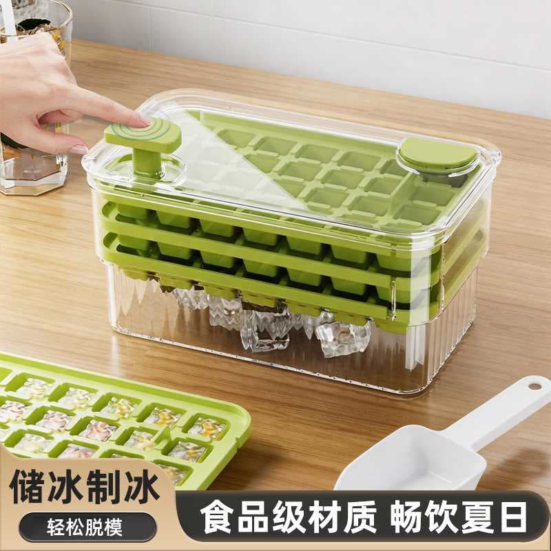 Summer ice cube mold ice tray push-type ice storage and ice making large-capacity storage box with lid for home one-click ice removal