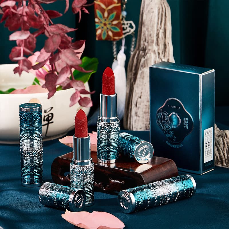 Chinese Style Makeup Embossed Velvet Matte Lipstick, Long-Lasting Smudge-Proof Misty Light Velvet Lip Balm for Students