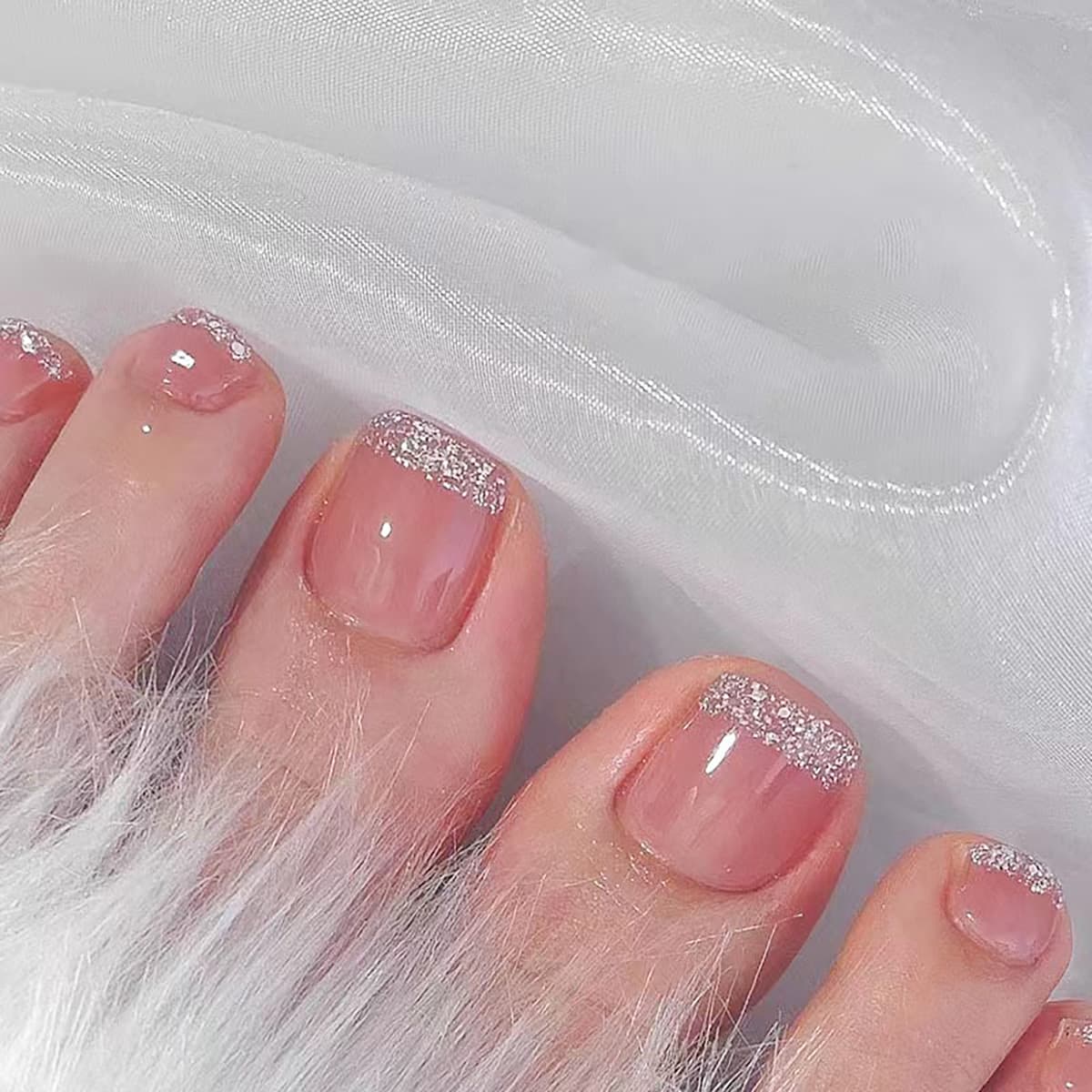 Summer Toenail Patches Ice Transparent Glitter Wearable Nails Finished Product Whitening Manicure Wholesale