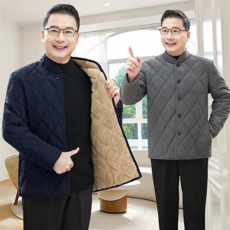 Winter middle-aged and elderly men's cotton-padded jackets, dad's winter coats, velvet thickened old man's cotton-padded jackets, grandpa's lining cotton-padded jackets