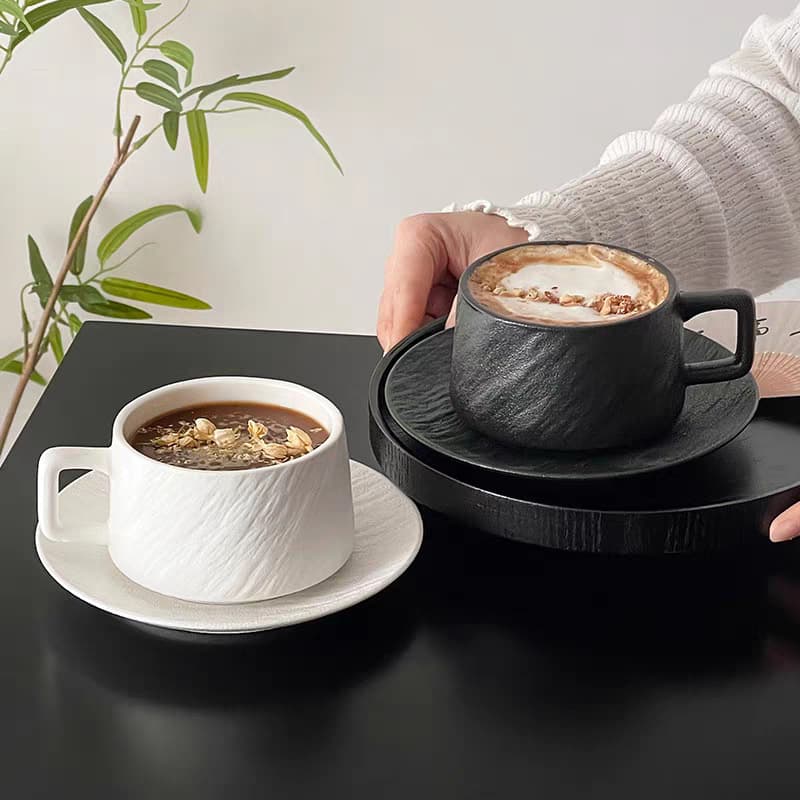 Ceramic Cup Afternoon Tea Coffee Cup Latte Frosted Stone Pattern Simple Cup Retro Ceramic Coffee Cup Saucer Latte Art Cup