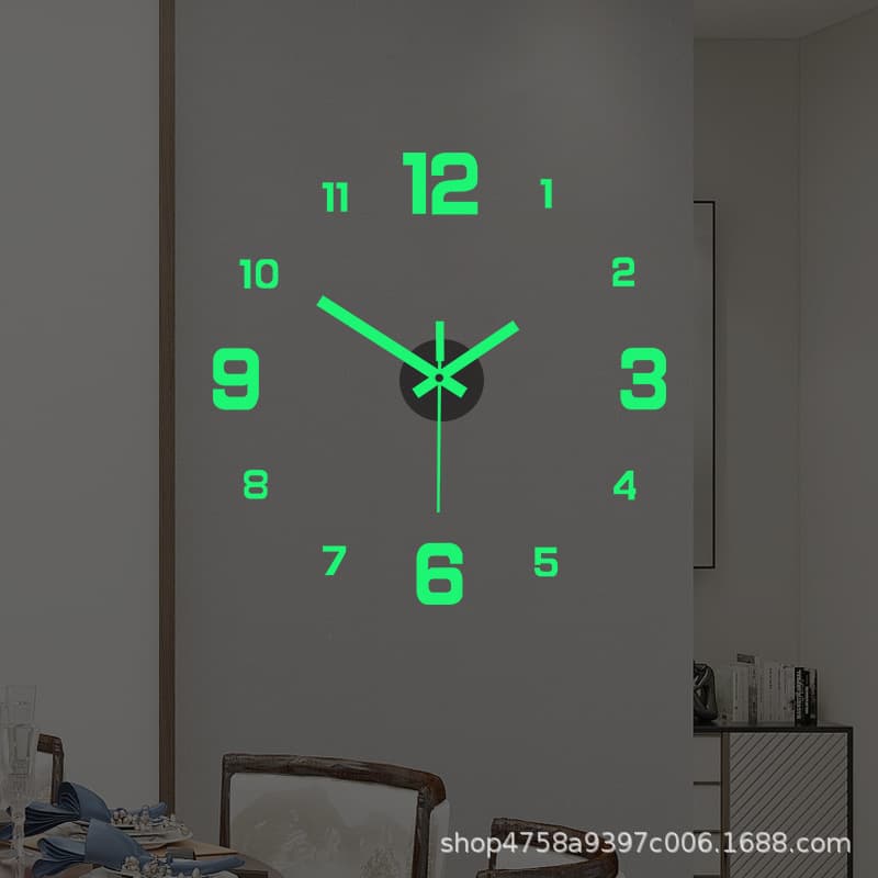 Glow-in-the-Dark Creative Clock, Minimalist Wall-Mounted No-Drill Living Room/Bedroom Sticker Silent Timepiece