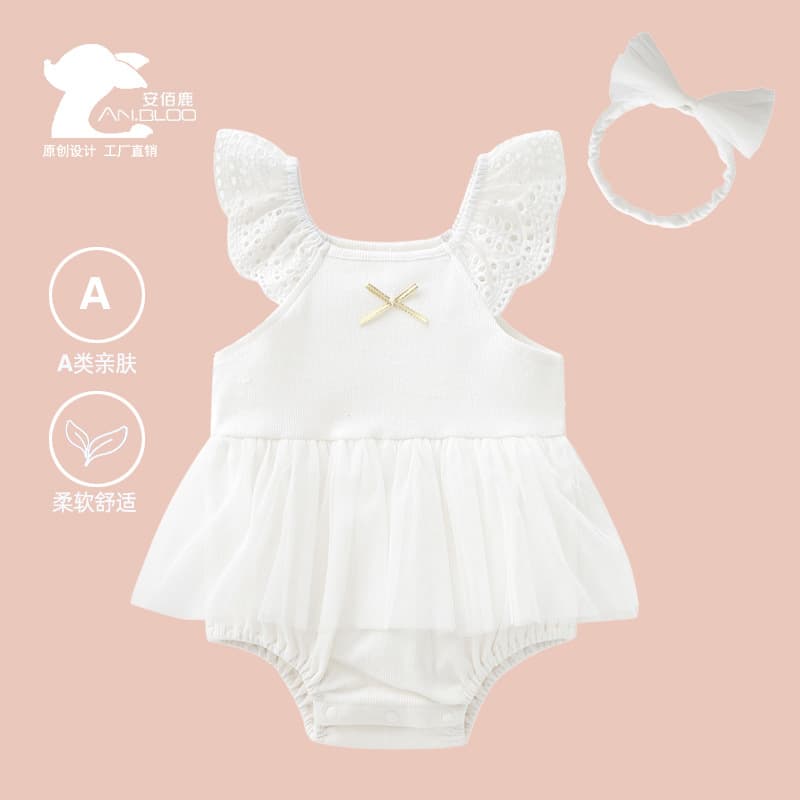 Cross-Border Summer Baby Romper Newborn Onesie Cute Flutter Sleeve Jumpsuit for Baby Girls