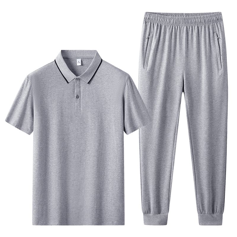 2024 New Cotton Ice Feel Casual Sportswear Men's Short Sleeve Polo Shirt and Pants 2-Piece Set for Summer Youth