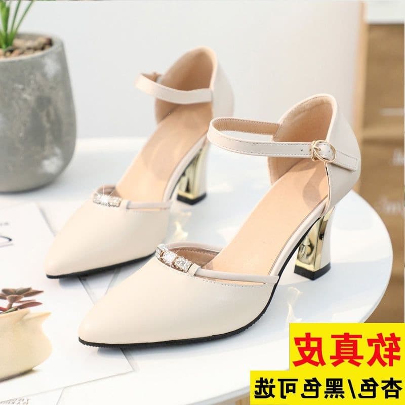 High Heel Sandals One-Strap Leather Sandals Summer Versatile Casual Shoes Clearance Price Soft Leather Mid Heel Chunky Heel