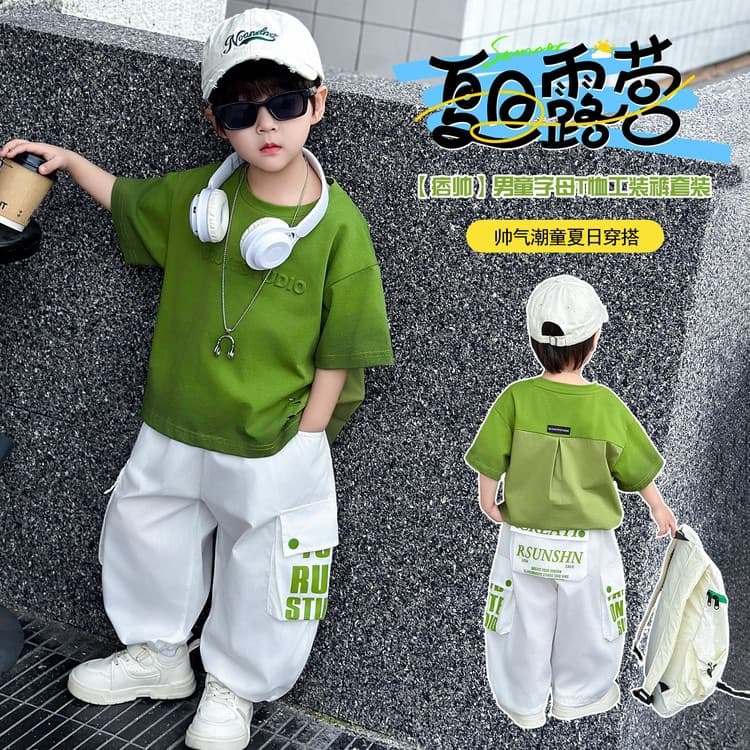 Boys Summer Short-Sleeve and Long-Pants Set 2026 New Cool Stylish Baby Boys Casual Summer Clothes