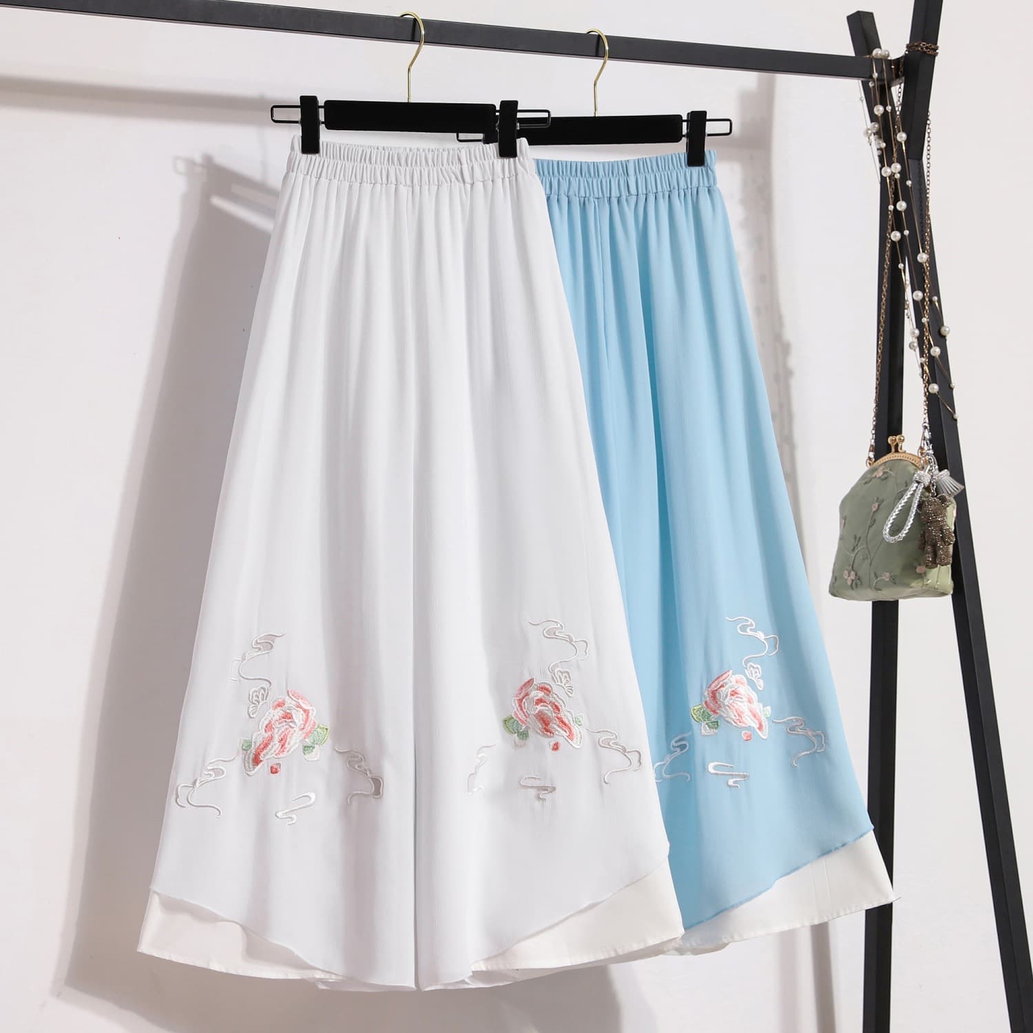 Chinese Style Chiffon Wide Leg Pants Women Tang Suit Matching Pants Chinese Retro Ethnic Style Zen Yoga Pants Skirt Tea Clothing