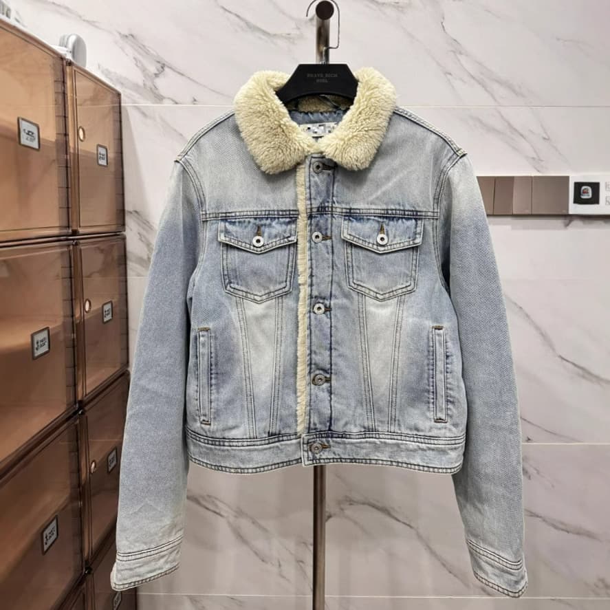 In Stock / Otaku Same Style Lamb Fleece Quilted Denim Washed Retro Cotton Jacket