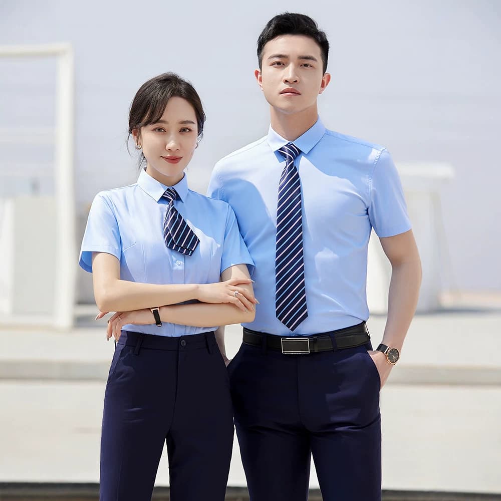 Light Blue Bamboo Fiber Men's and Women's Short Sleeve Shirt, 4S Store Workwear, Wrinkle-Free White Long Sleeve Shirt, Heat Transfer and Embroidery Logo