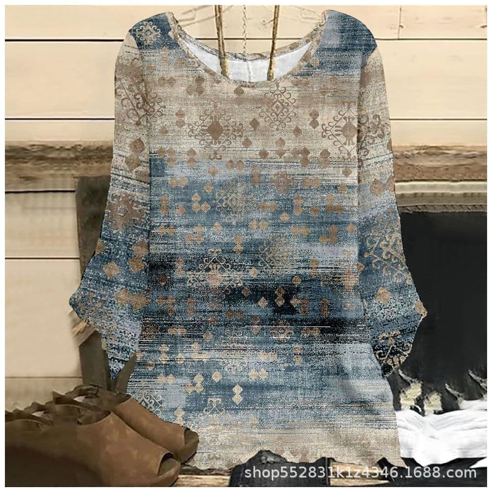 2023 European and American Summer Cross-Border New eBay Europe Colorful Print Loose Batwing Sleeve Plus Size T-Shirt