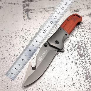 Outdoor Multi-Function Tactical Folding Knife High Hardness Stainless Steel Blade Solid Wood Non-Slip Handle Camping EDC Knife