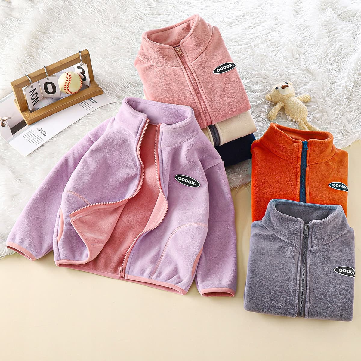 Autumn and Winter Children's Casual Double-Sided Fleece Jacket for Big Kids Baby Thickened Warm Olympic Grain Fleece Single Jacket for Boys and Girls